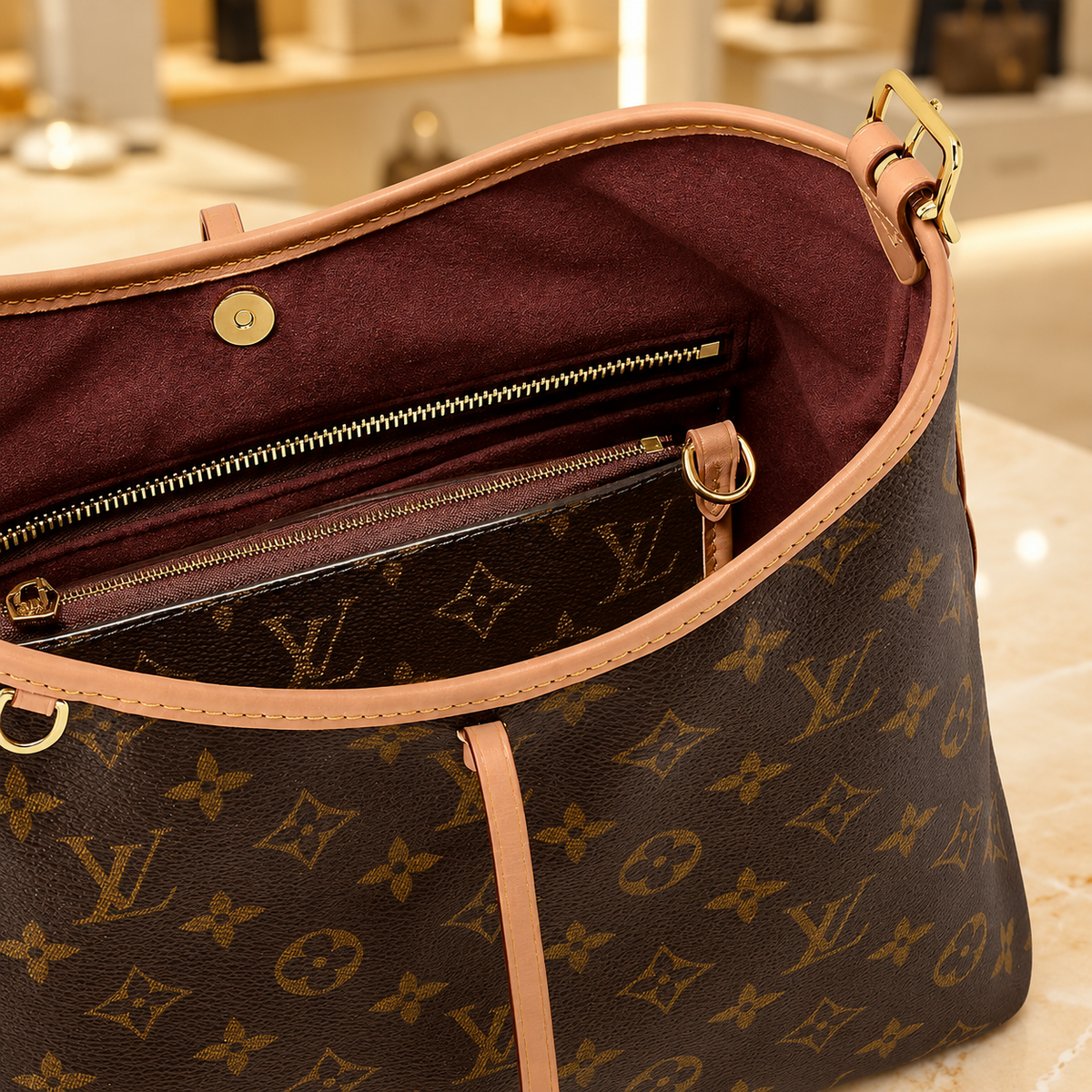 Premium Schultertasche Braun – Detailansicht