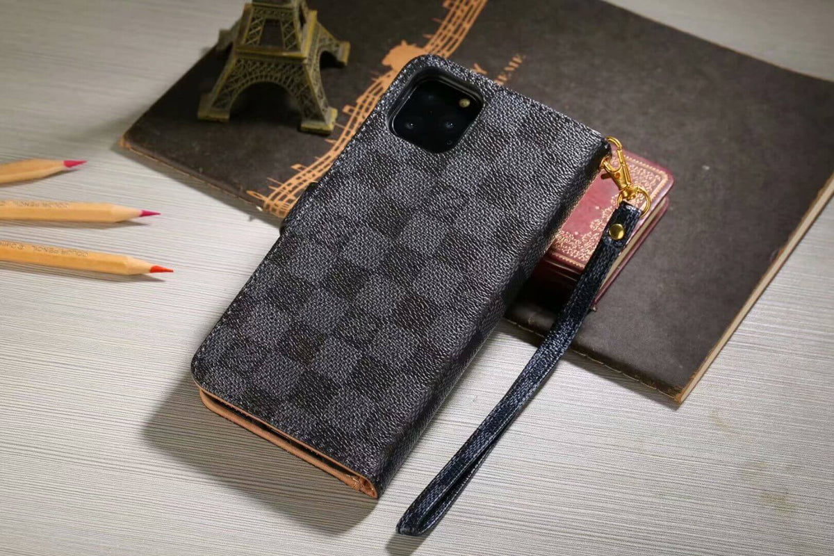 Schwarze Karomuster-Wallet-Hülle für Samsung – Originalansicht 2
