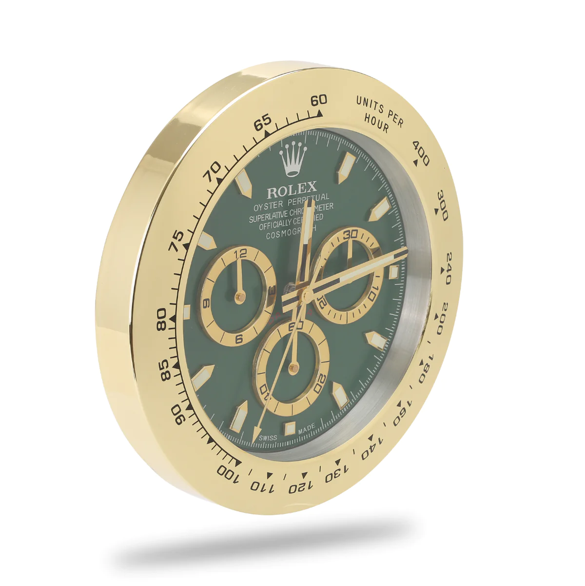 Daytona Wanduhr – Gold & Grün – weitere Ansicht