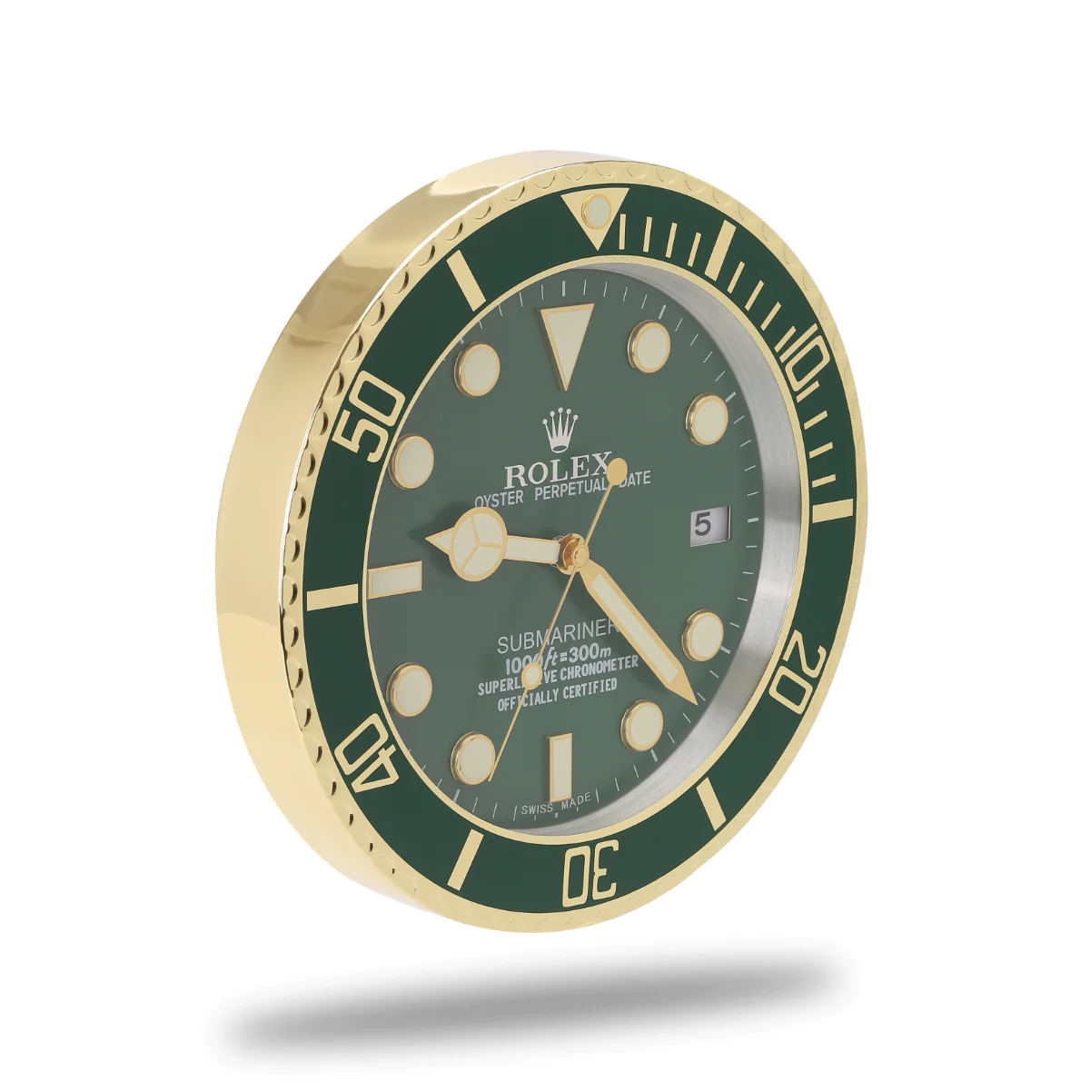 Submariner Wanduhr – Grün & Gold – weitere Ansicht
