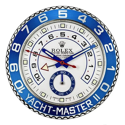 Yacht-Master II Wanduhr – Silber & Blau – Vorderseite