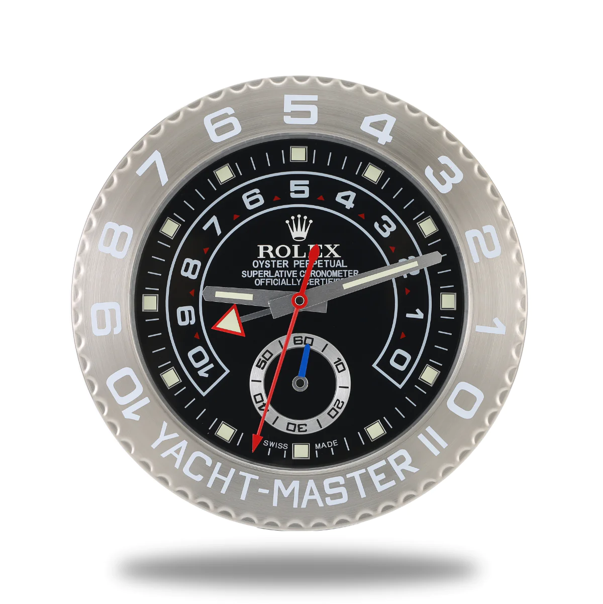 Yacht-Master II Wanduhr – Silber & Schwarz – Vorderseite