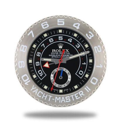 Yacht-Master II Wanduhr – Silber & Schwarz – Vorderseite