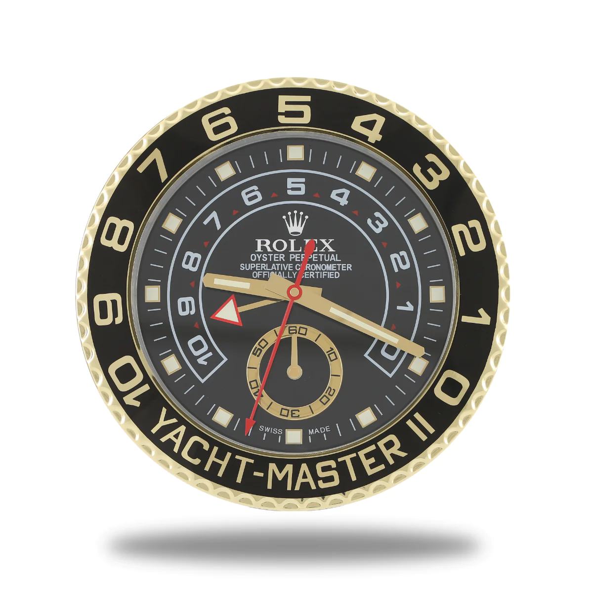 Yacht-Master II Wanduhr – Gold & Schwarz – Vorderseite