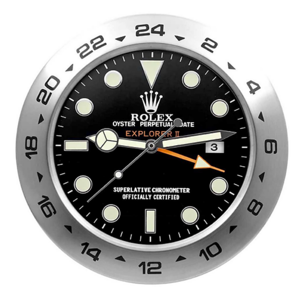 Explorer II Wanduhr – Schwarzes Zifferblatt – Vorderseite