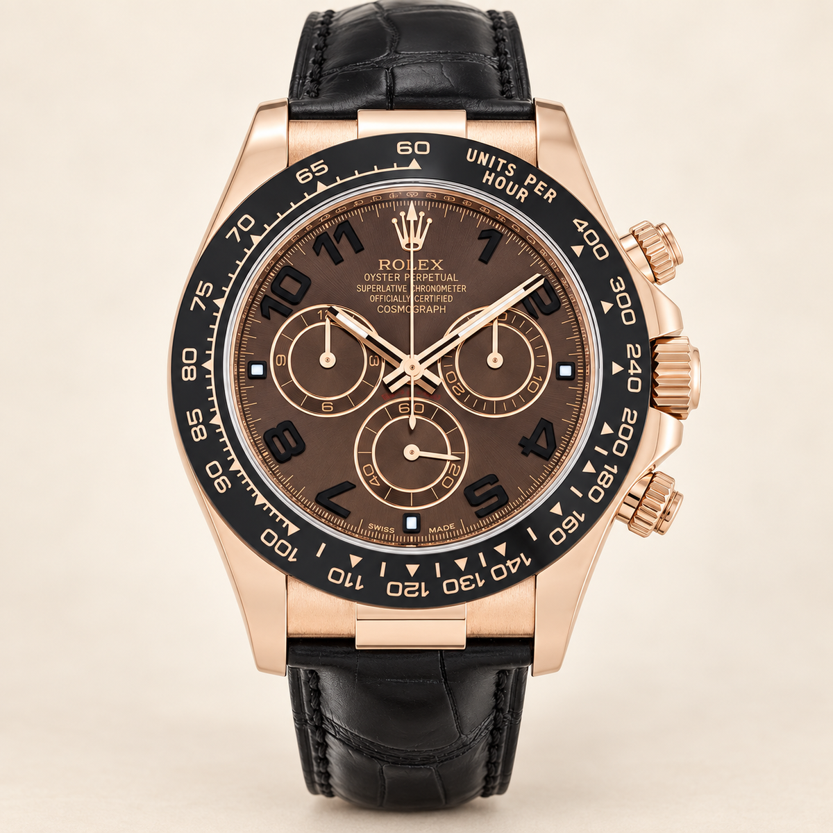 Rosavelle Chronograph in Schokolade und Schwarz – 40 mm, Frontansicht