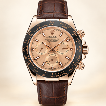 Rosavero Herren-Chronograph – Vorderansicht mit roségoldfarbenem Zifferblatt