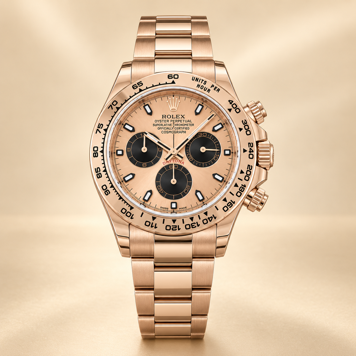 Roselume Herren-Chronograph in Rosé und Schwarz, 40 mm – Vorderansicht