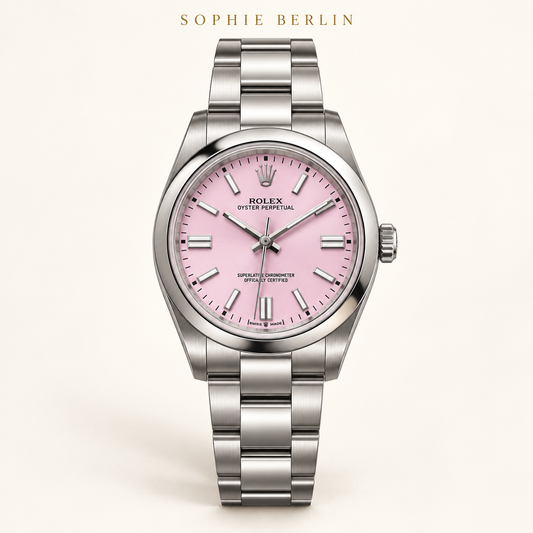 Rosenlicht – silberfarbene Armbanduhr mit rosa Zifferblatt