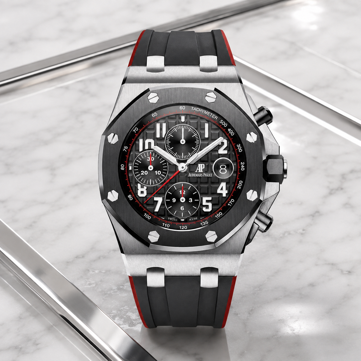 Royal Oak Offshore 26400SO.OO.A002CA.01 "Vampire" Ultra – luxuriöse Produktaufnahme
