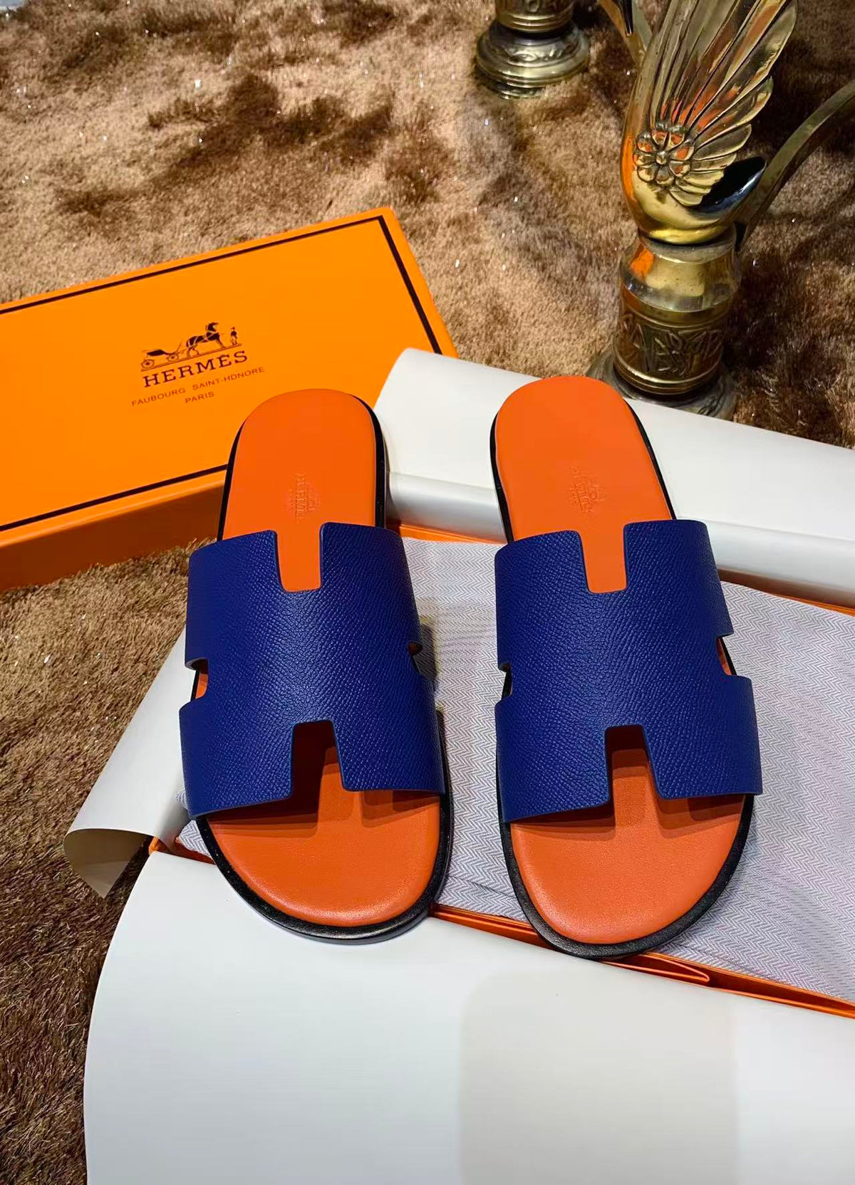 Izmir Herrenpantolette in Blau und Orange – Originalansicht 1