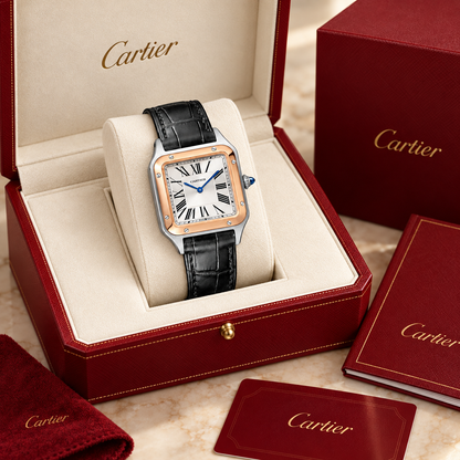 Santos-Dumont Damenuhr mit schwarzem Armband 38 × 27,5 mm in luxe presentatiebox