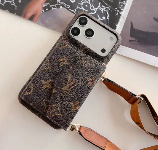 Luxuriös Monogram Umhänge iPhone Hülle | Detachable Armband · Multi-Card Geldbörse