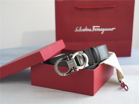 Classic Silber-Buckle Leder Gürtel