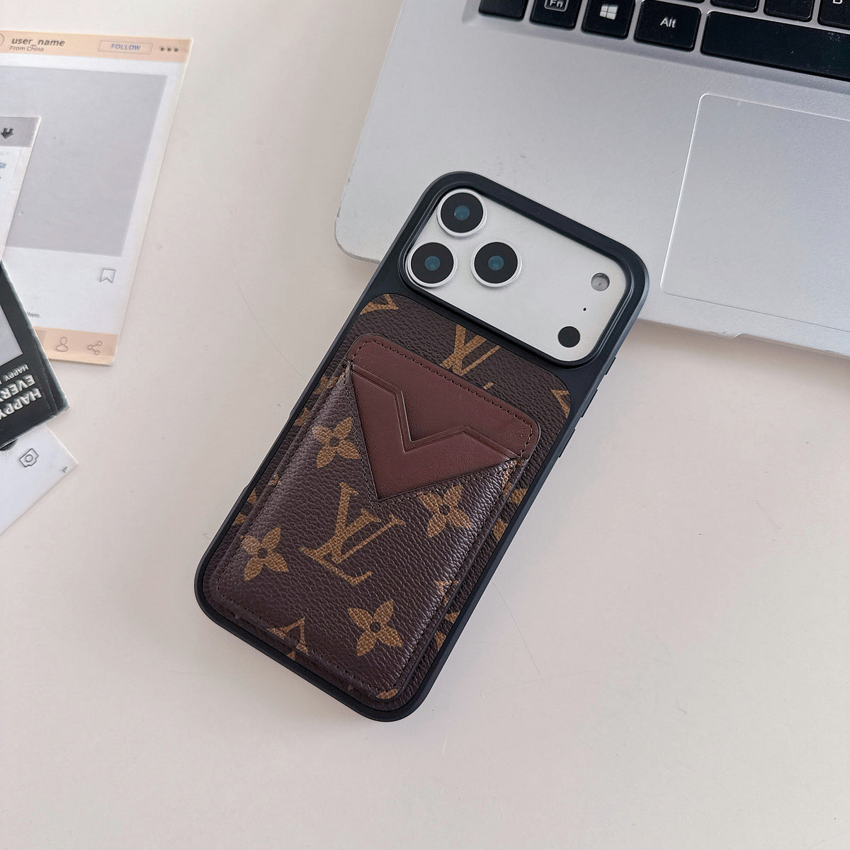 Braun Leder 2-in-1 Monogram iPhone Geldbörse Hülle