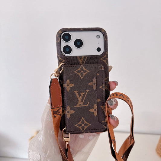 Braun Leder Monogram iPhone Umhänge iPhone Hülle