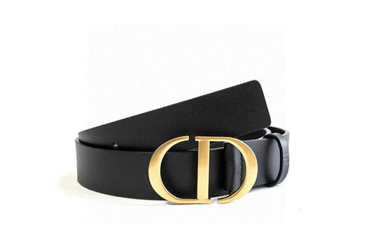 CD Schwarz Calfskin Gürtel with Gold Buckle