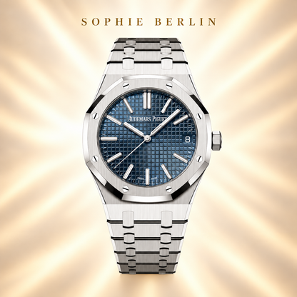 Octavia Armbanduhr – Silberfarben & Tiefblau – Detailansicht