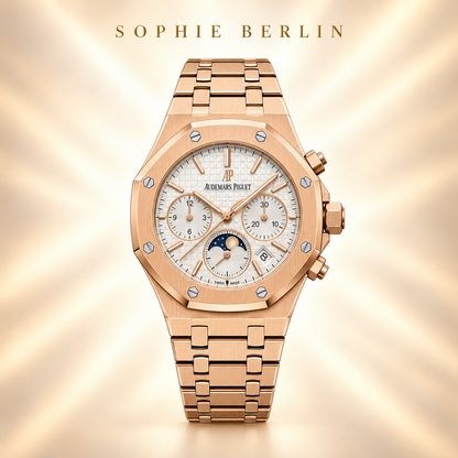 Octavia Armbanduhr – Roségoldfarben & Weiß mit Mondmotiv – Detailansicht