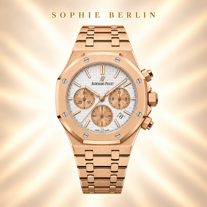 Octavia Armbanduhr – Roségoldfarben & Weiß mit Kontrastanzeigen – Detailansicht