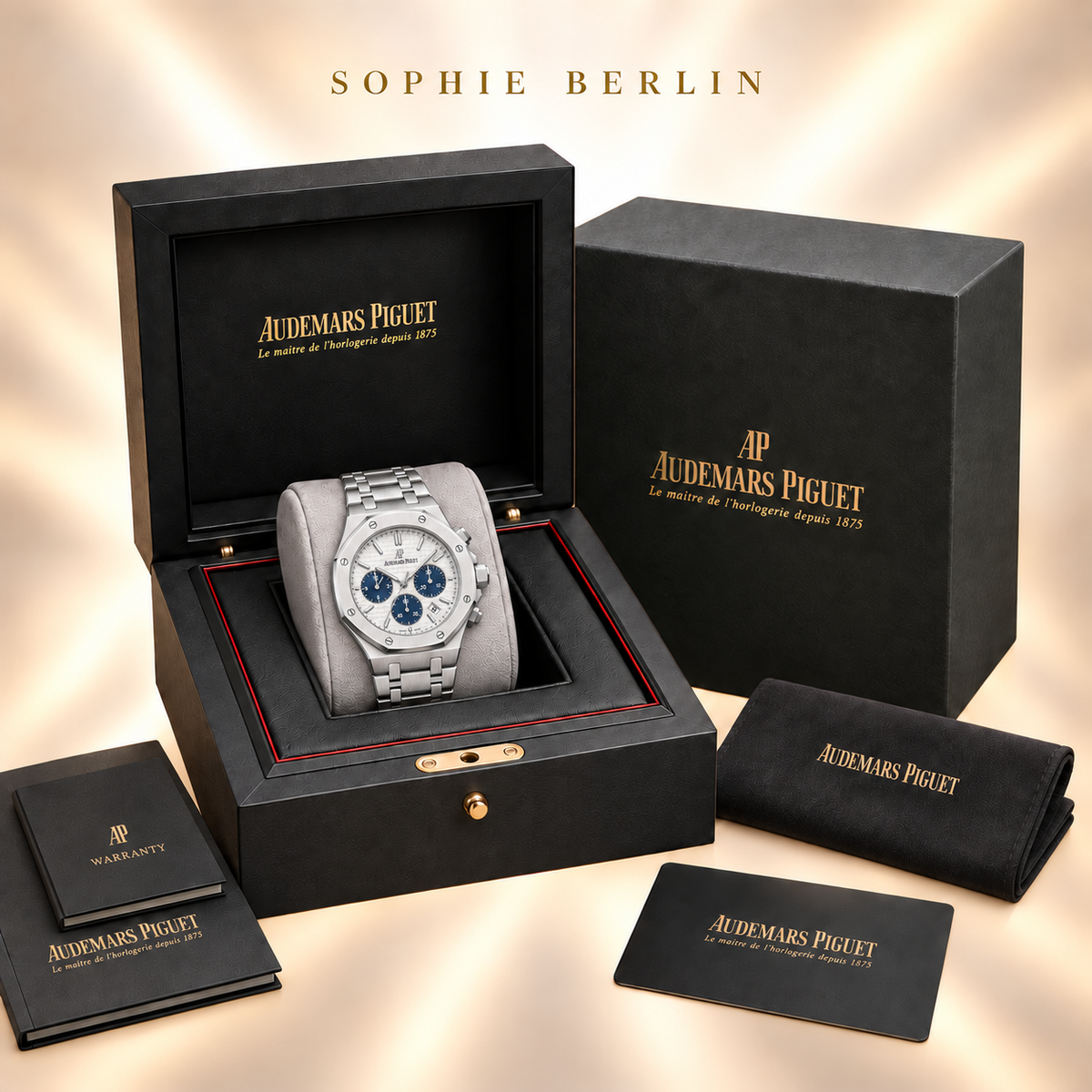 Octavia Armbanduhr – Silberfarben & Weiß mit blauen Anzeigen – optionale Uhrenverpackung