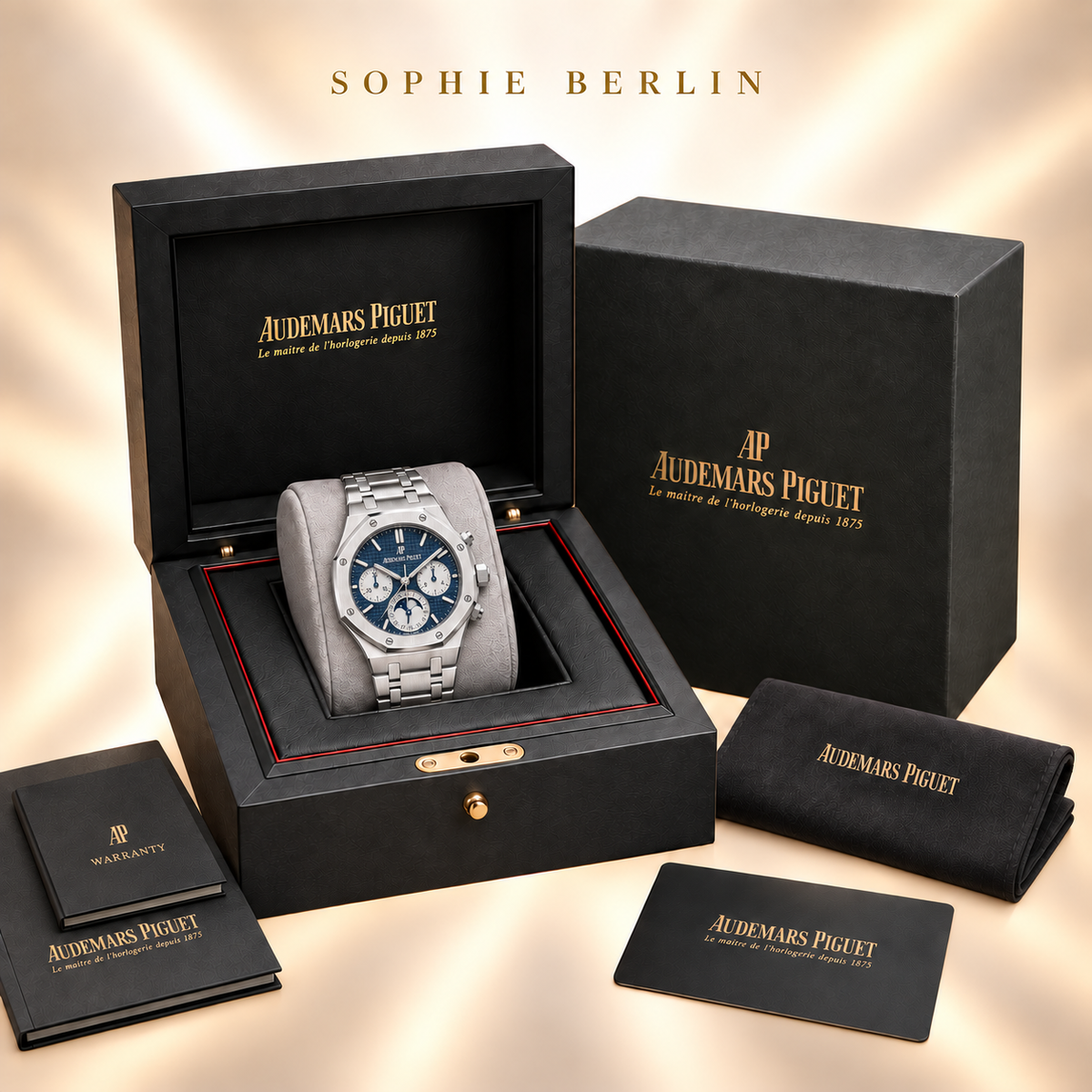 Octavia Armbanduhr – Silberfarben & Dunkelblau mit hellen Anzeigen – optionale Uhrenverpackung