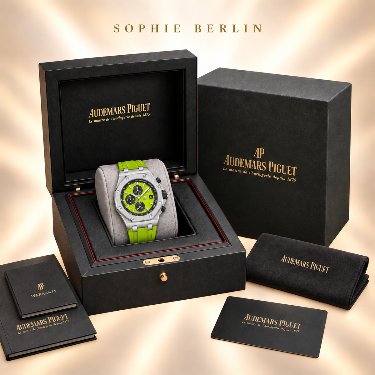 Octavia Armbanduhr – Silberfarben & Limettengrün – optionale Uhrenverpackung