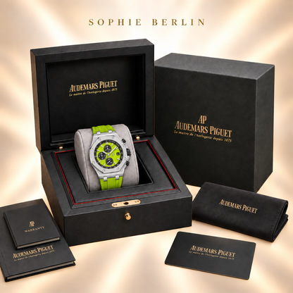 Octavia Armbanduhr – Silberfarben & Limettengrün – optionale Uhrenverpackung
