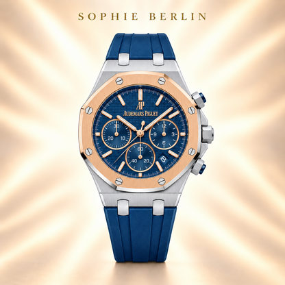 Octavia Armbanduhr – Blau mit roségoldfarbener Umrandung – Detailansicht