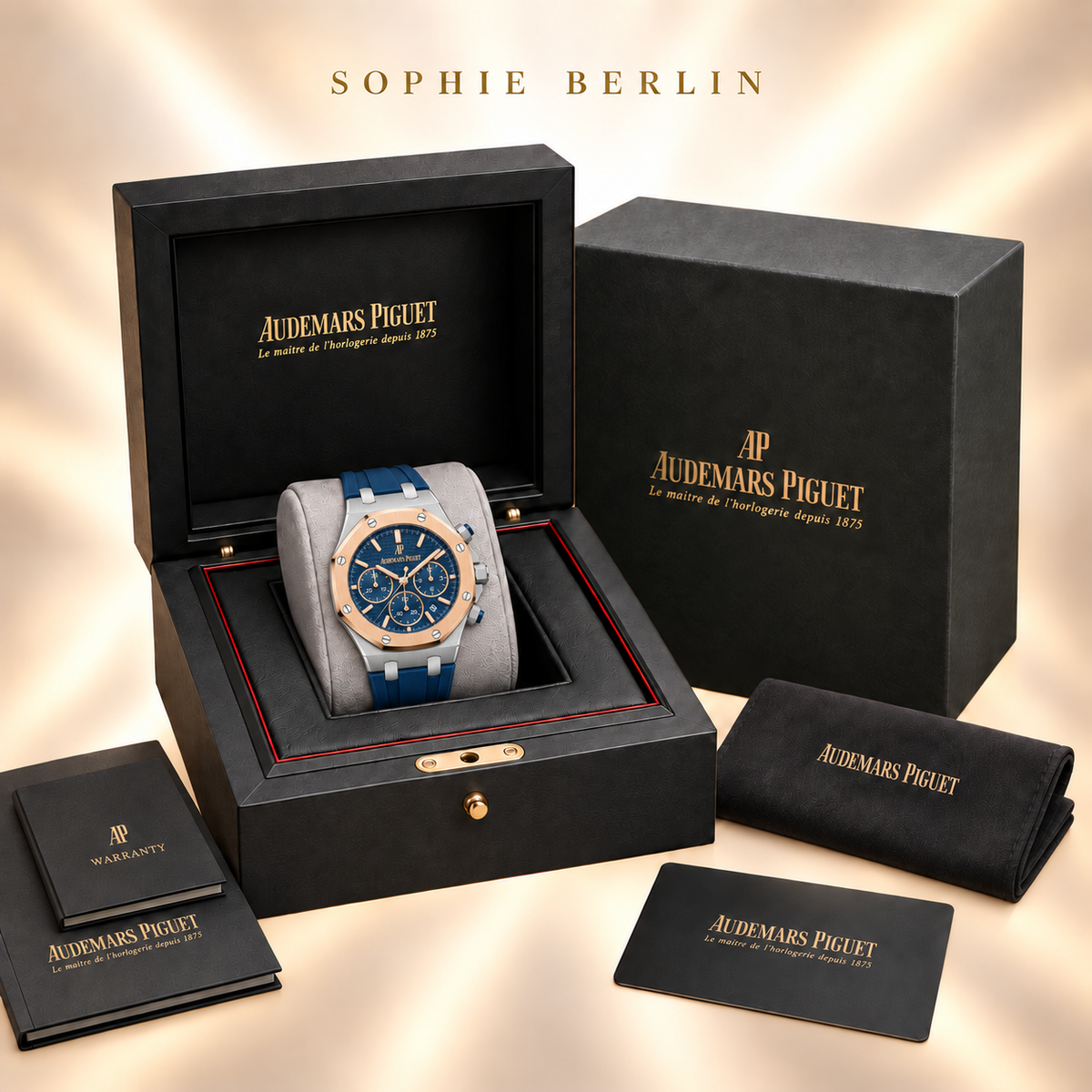 Octavia Armbanduhr – Blau mit roségoldfarbener Umrandung – optionale Uhrenverpackung