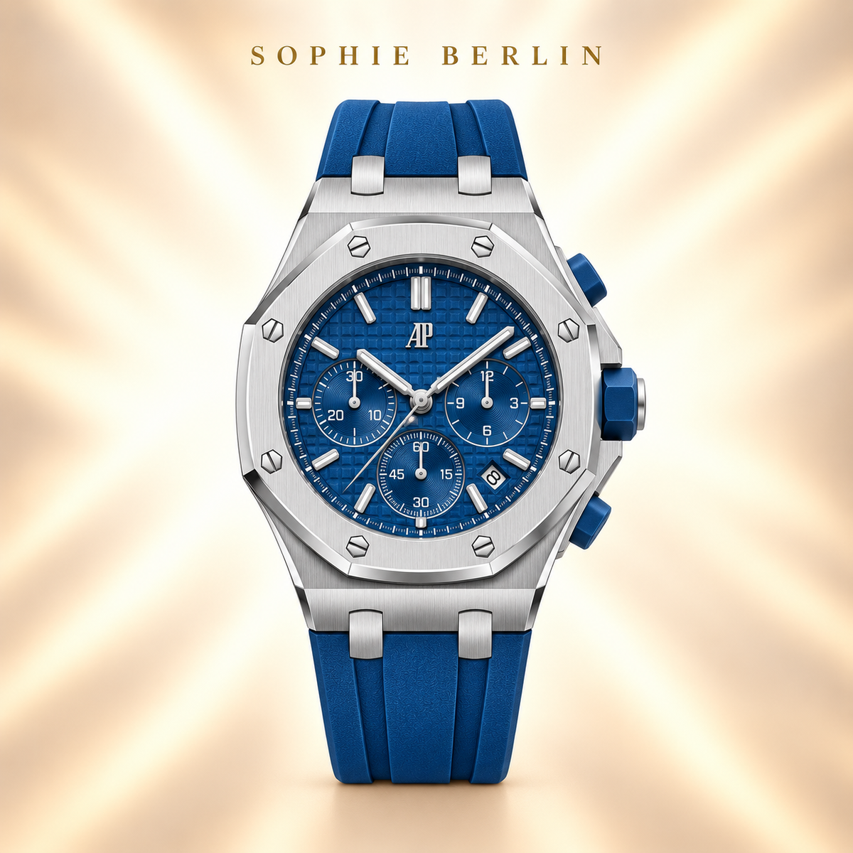 Octavia Armbanduhr – Silberfarben & Azurblau – Vorderansicht