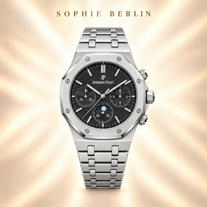 Octavia Armbanduhr – Silberfarben & Schwarz mit Mondmotiv – Detailansicht