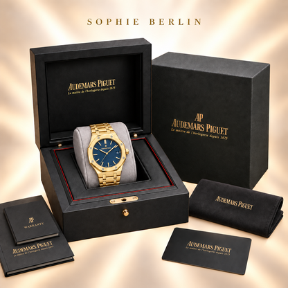 Octavia Armbanduhr – Goldfarben & Tiefblau – optionale Uhrenverpackung