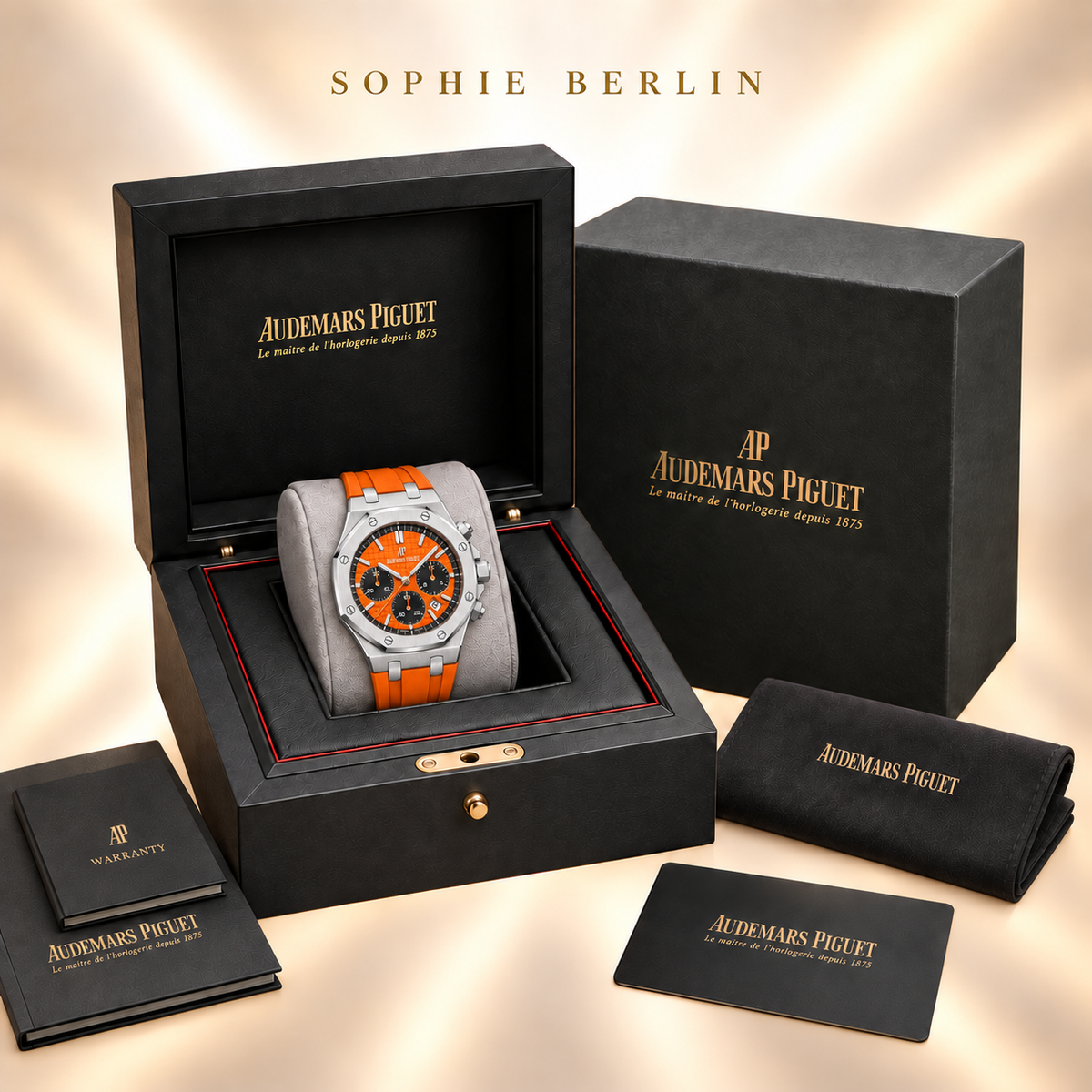 Octavia Armbanduhr – Silberfarben & Orange – optionale Uhrenverpackung
