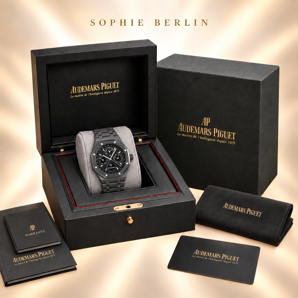 Octavia Armbanduhr – Dunkelgrau mit Mondmotiv – optionale Uhrenverpackung
