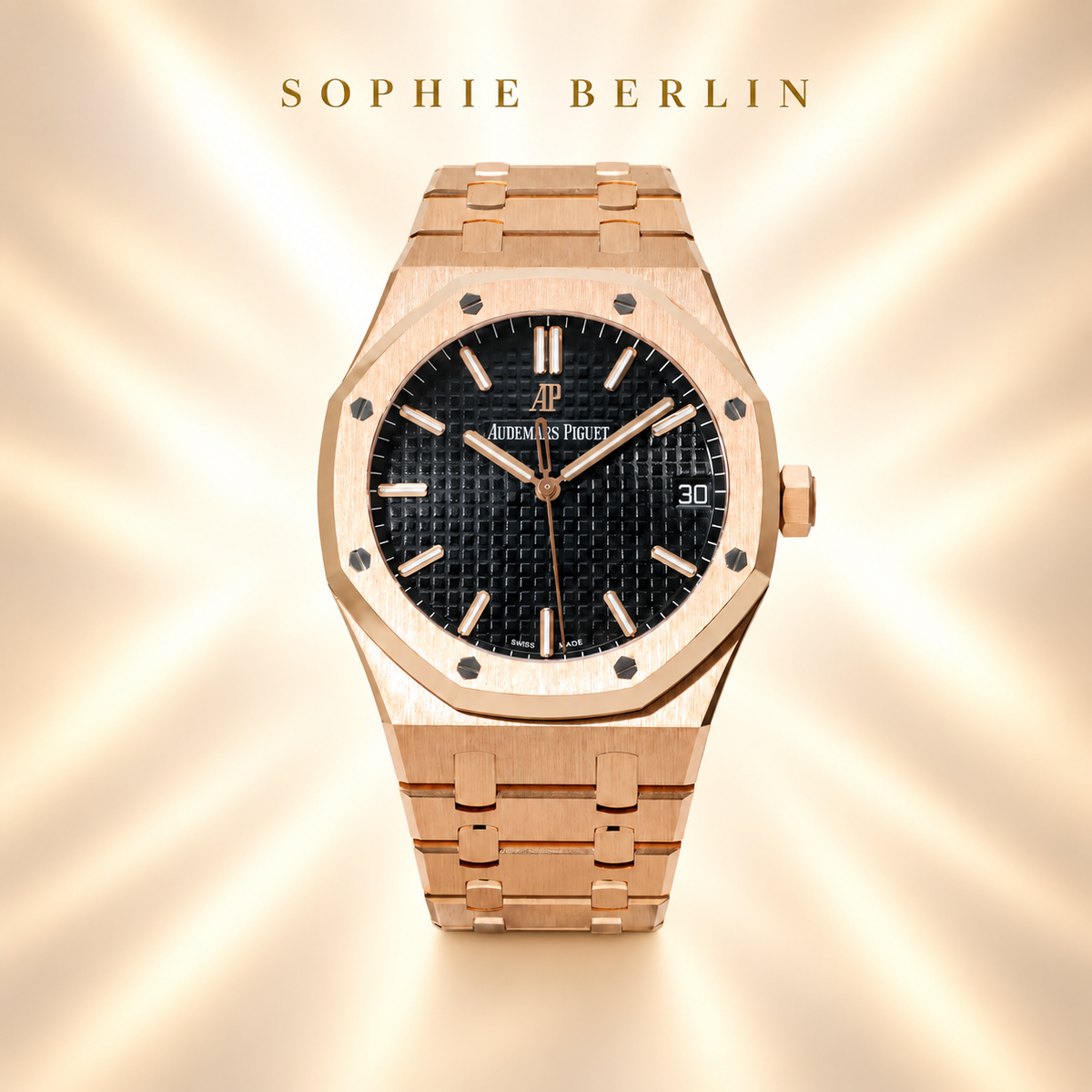 Octavia Armbanduhr – Roségoldfarben & Dunkelbraun – Detailansicht