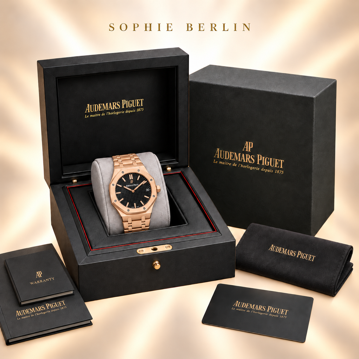 Octavia Armbanduhr – Roségoldfarben & Dunkelbraun – optionale Uhrenverpackung