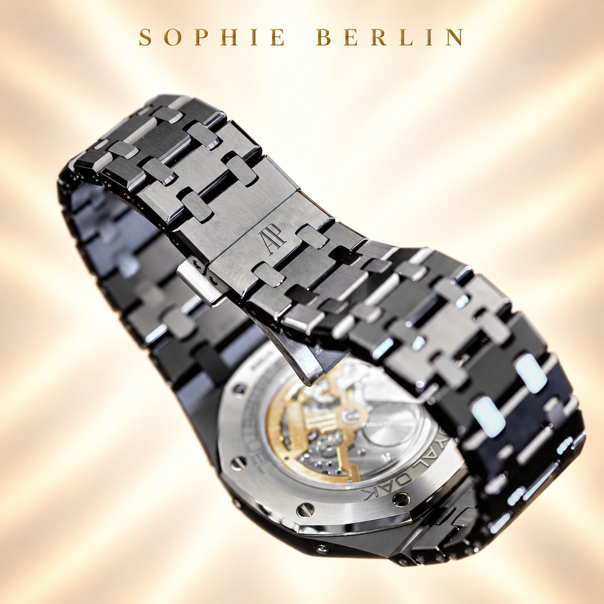 Octavia Armbanduhr – Dunkelgrau mit Mondmotiv – Armband und Faltschließe