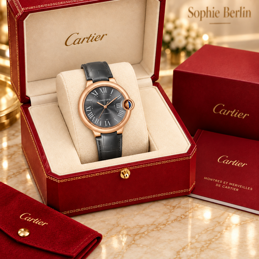 Runde Herren-Automatikuhr – Roségoldfarben mit grauem Zifferblatt in optionaler Cartier Präsentationsbox