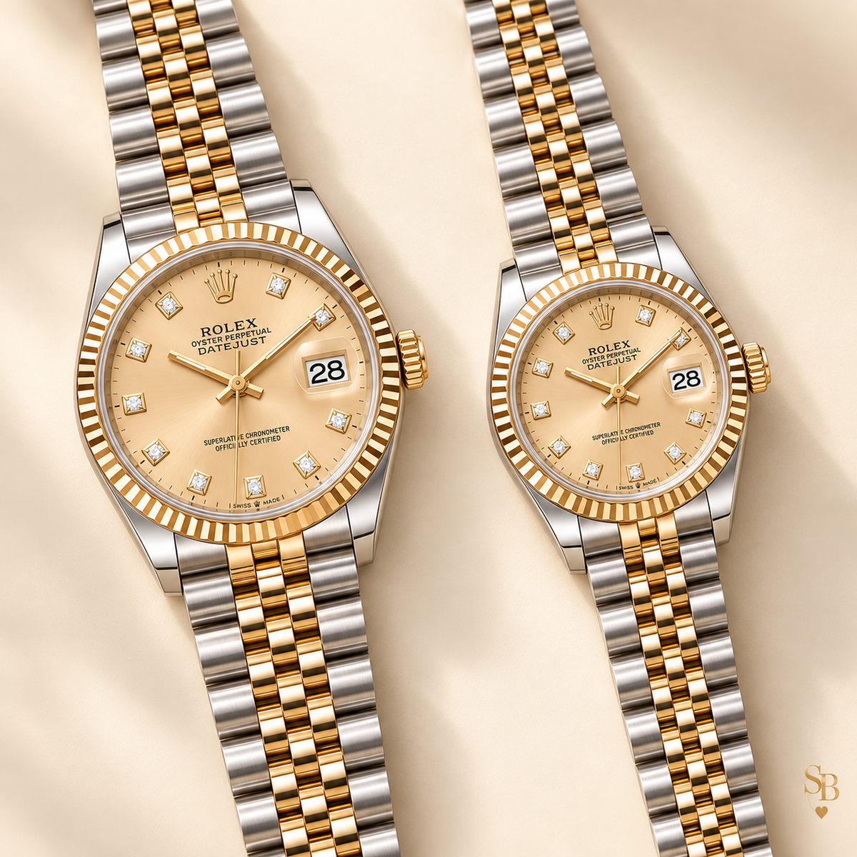 Partneruhren-Set – Bicolor & Champagner – 36 & 28 mm – Vorderansicht