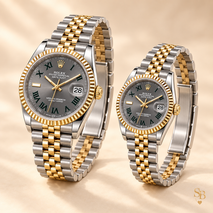 Partneruhren-Set – Bicolor & Grau – 36 & 28 mm – Seitenansicht und Armband