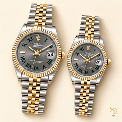 Partneruhren-Set – Bicolor & Grau – 36 & 28 mm – Vorderansicht