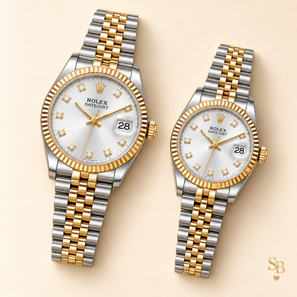 Partneruhren-Set – Bicolor & Silber – 36 & 28 mm – Vorderansicht