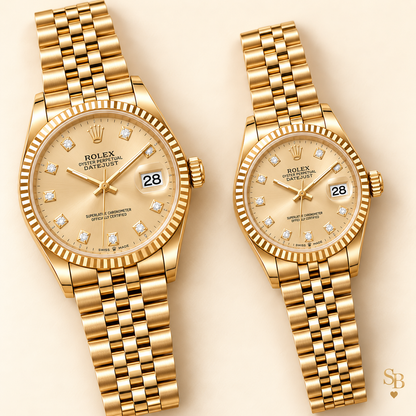 Partneruhren-Set – Goldfarben & Champagner – 36 & 28 mm – Vorderansicht