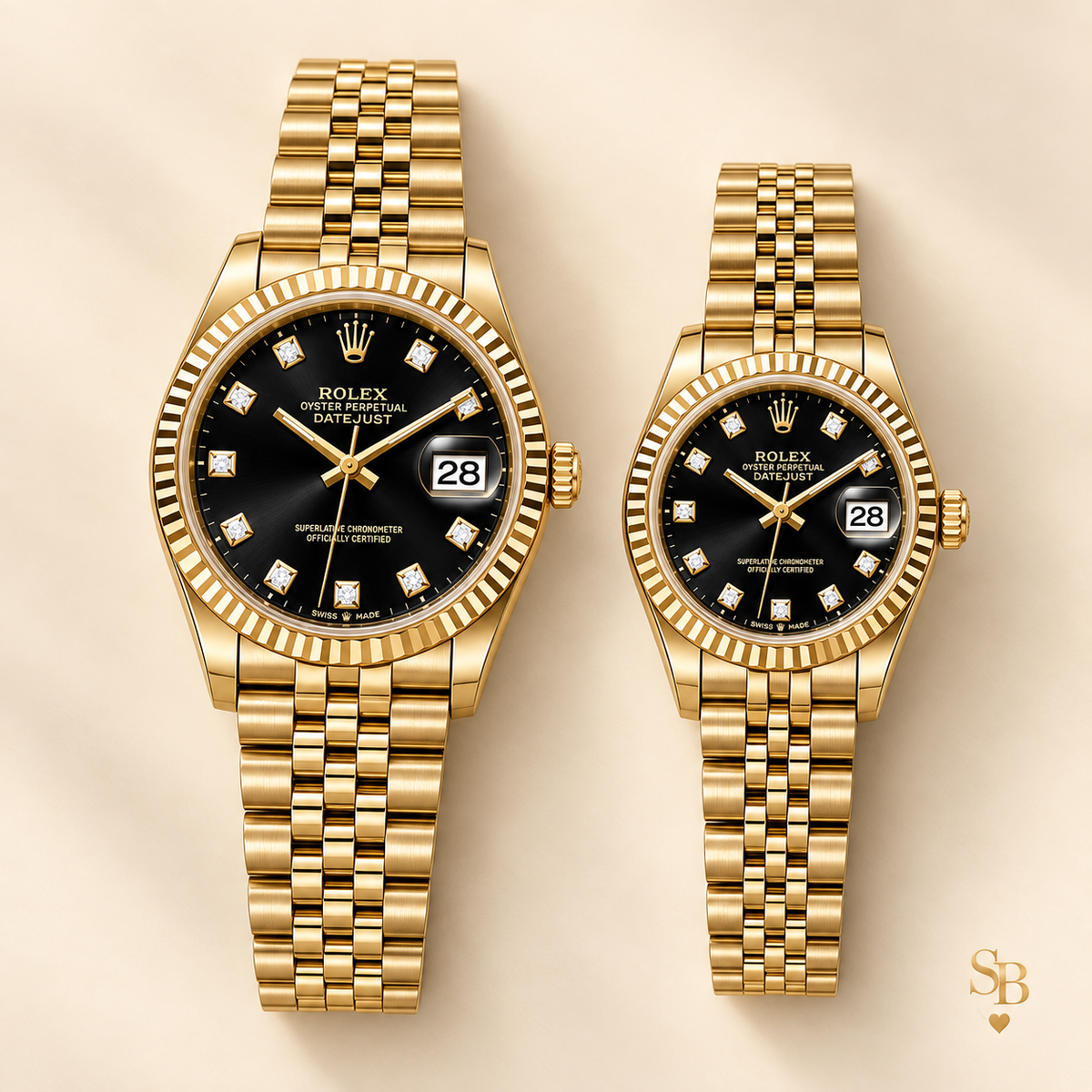 Partneruhren-Set – Goldfarben & Schwarz – 36 & 28 mm – Vorderansicht