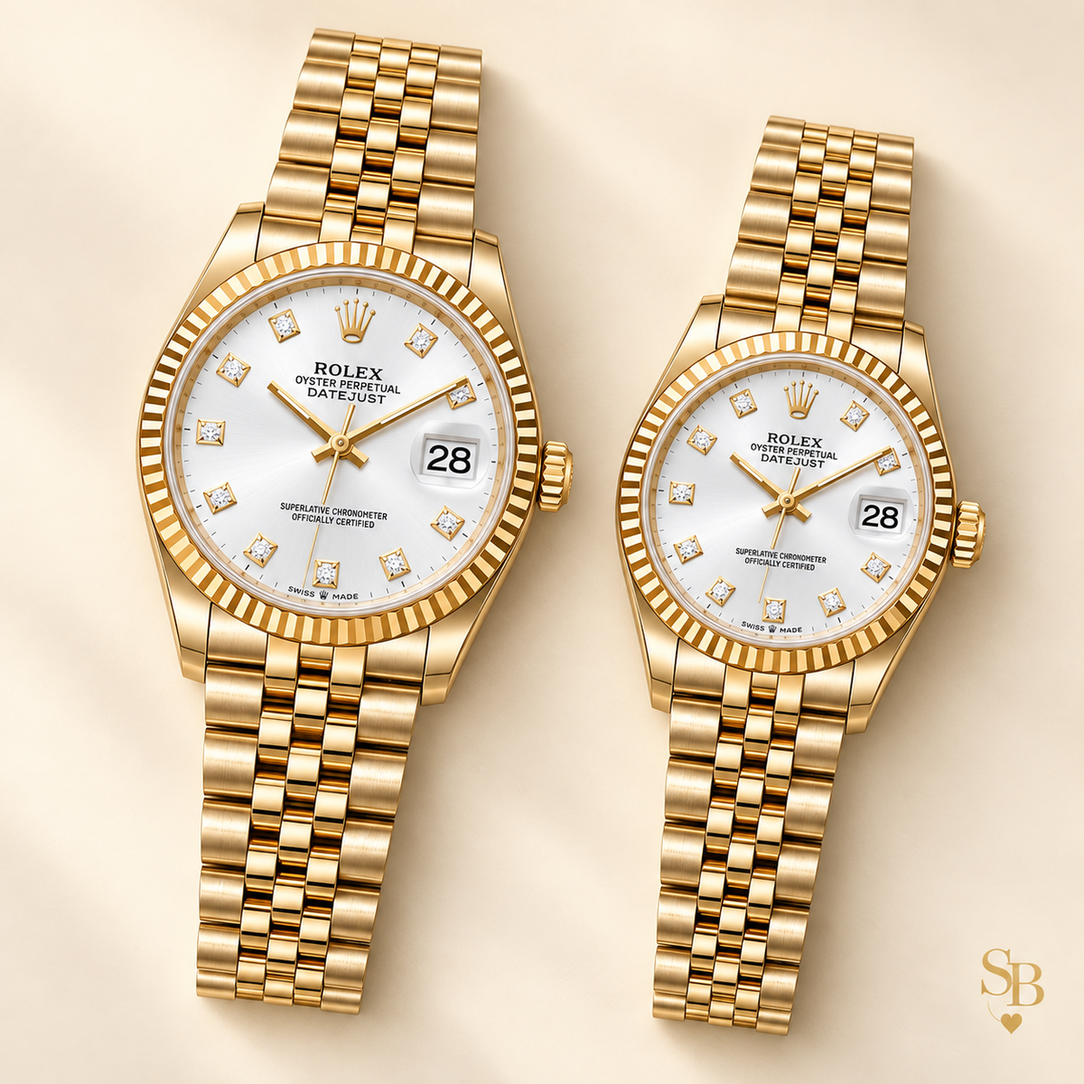 Partneruhren-Set – Goldfarben & Silber – 36 & 28 mm – Vorderansicht