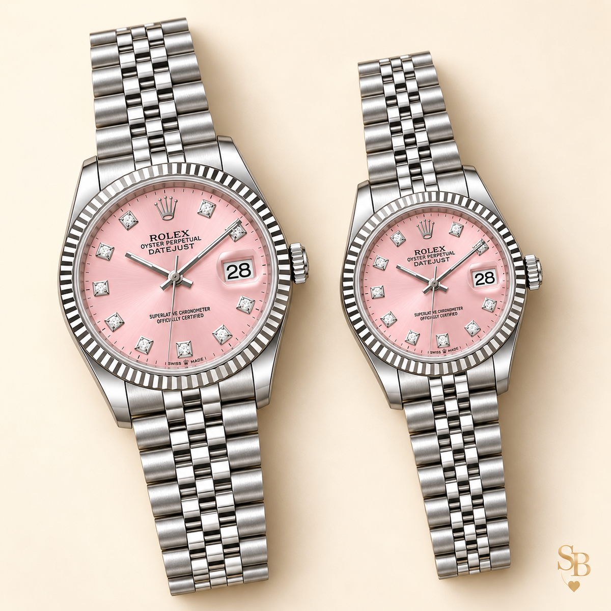 Partneruhren-Set – Silberfarben & Rosa – 36 & 28 mm – Vorderansicht