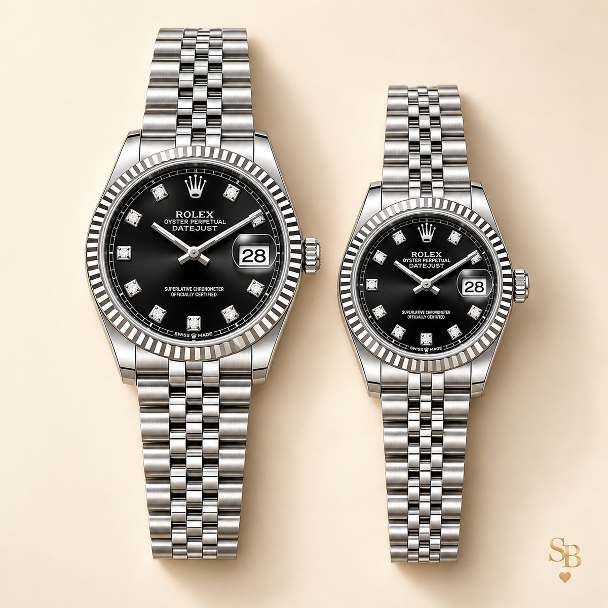 Partneruhren-Set – Silberfarben & Schwarz – 36 & 28 mm – Vorderansicht