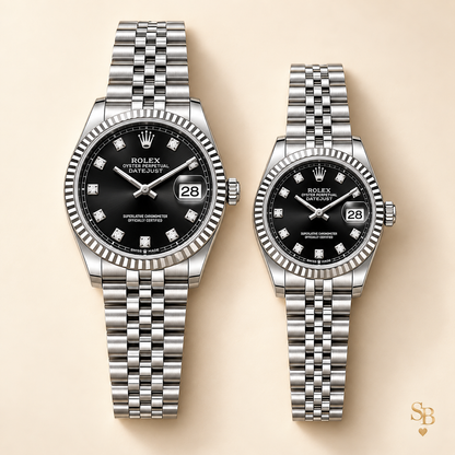 Partneruhren-Set – Silberfarben & Schwarz – 36 & 28 mm – Vorderansicht
