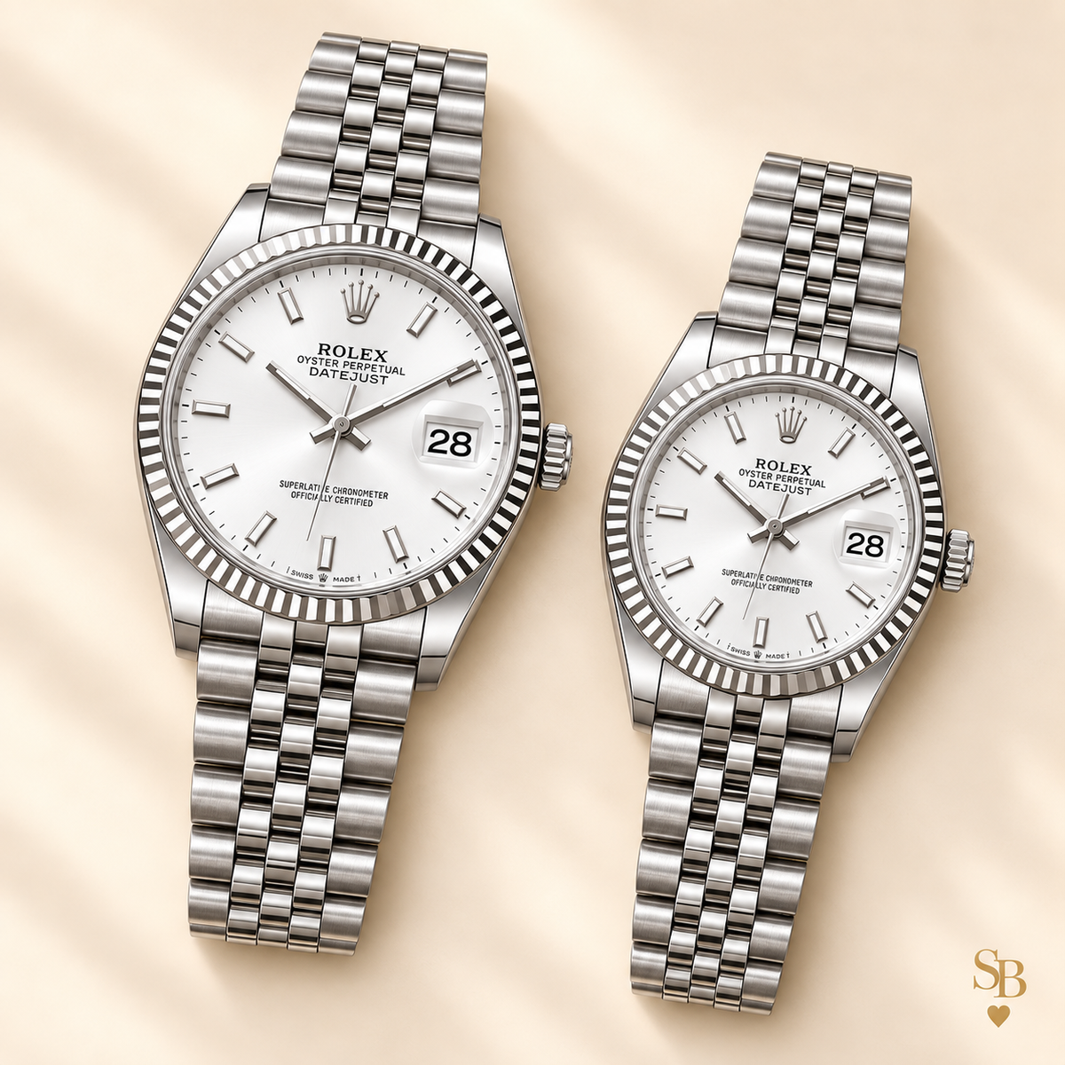 Partneruhren-Set – Silberfarben & Weiß – 36 & 28 mm – Vorderansicht